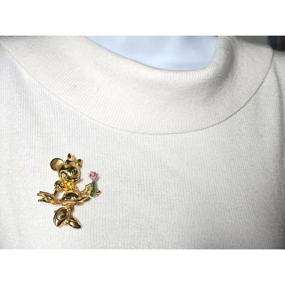 Vintage Disney Minnie Mouse Brooch Pin Flower Power Gold Plate Y2K 80's 90's